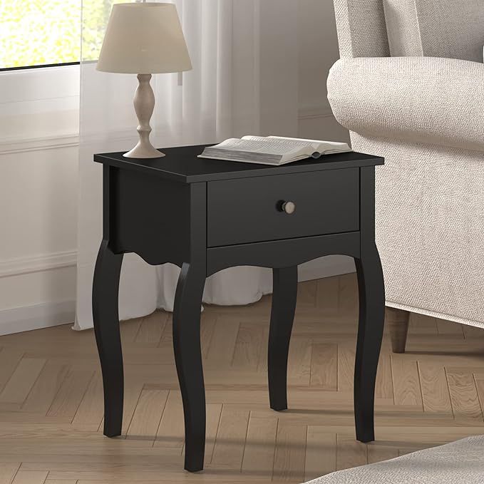 ChooChoo End Table with Wavy Silhouette & Curved Legs, Narrow Nightstand with Storage Drawer, Mod... | Amazon (US)