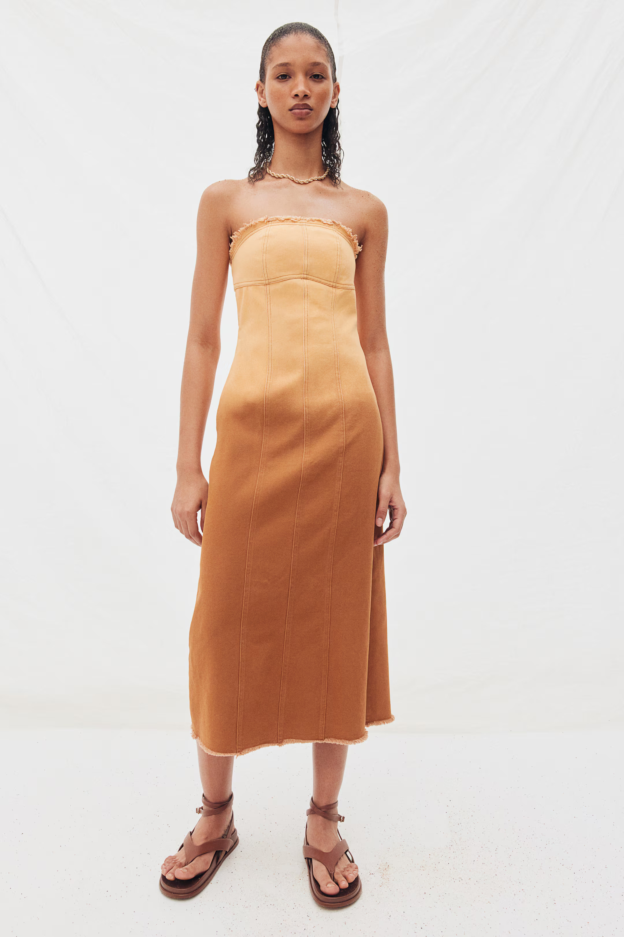 Frayed-edge Bandeau Dress - Dark beige/ombre - Ladies | H&M US | H&M (US + CA)