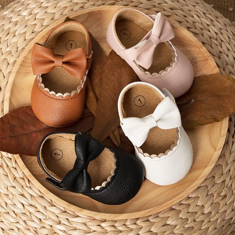 ohsofy Infant Baby Girls Mary Jane Flats Soft Sole Non-Slip Bowknot Princess Wedding Dress Shoes ... | Amazon (US)