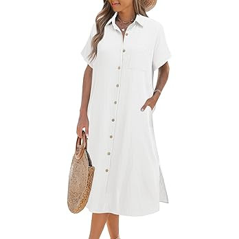 Zeagoo Women Dresses Summer Casual Short Sleeve Button Down Shirt Dresses 2026 Beach Cover Up wit... | Amazon (US)