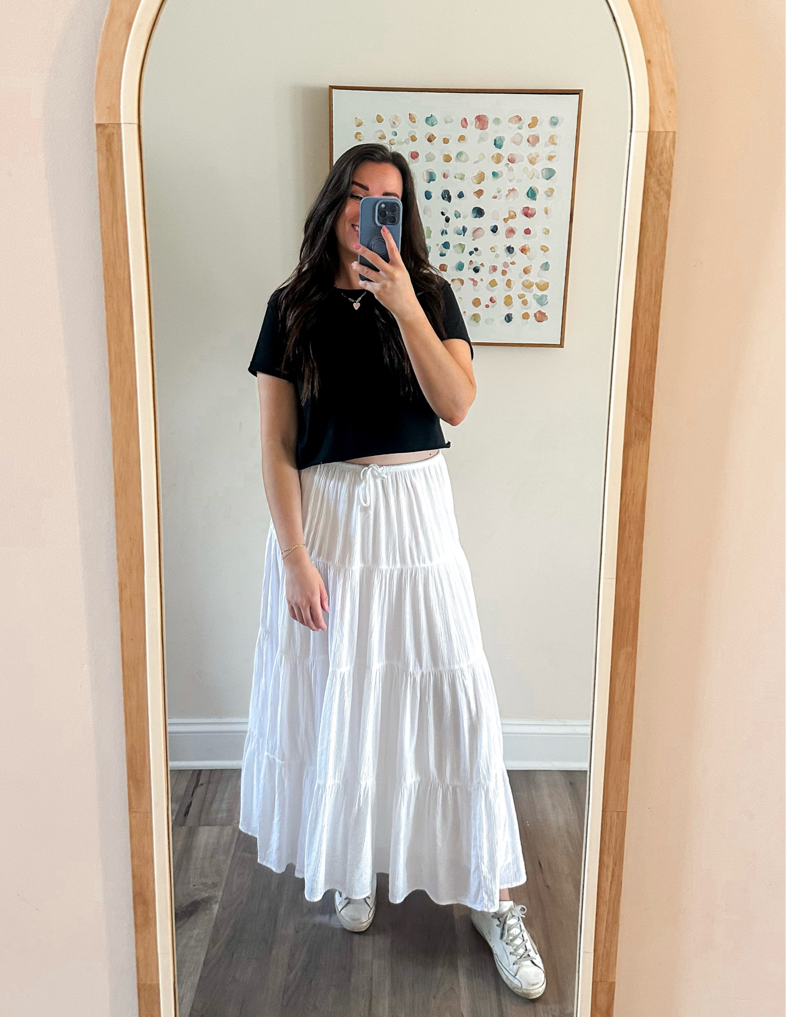 Aerie maxi skirt - medium
Amazon tee - medium
Golden Goose sneakers 

#LTKFestival #LTKShoeCrush #LTKSeasonal
