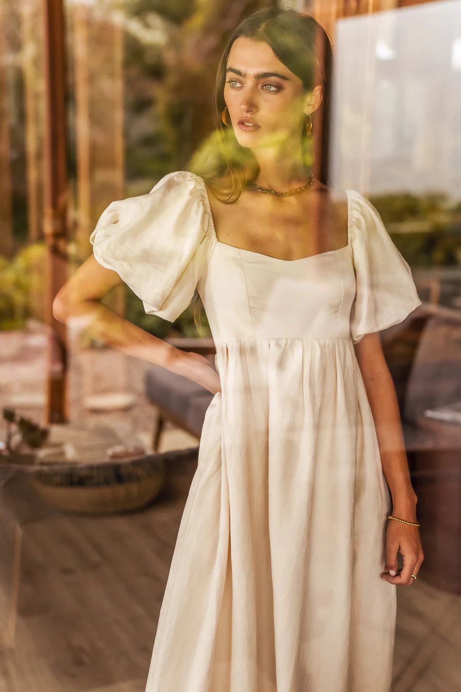 Kylie Midi Dress in Cream | Bohme