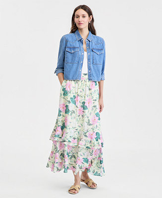 Women's Tiered Chiffon Pull-On Floral Maxi Skirt | Macy's