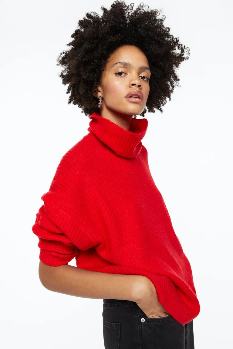 Oversized Turtleneck Sweater - Red - Ladies | H&M US | H&M (US)