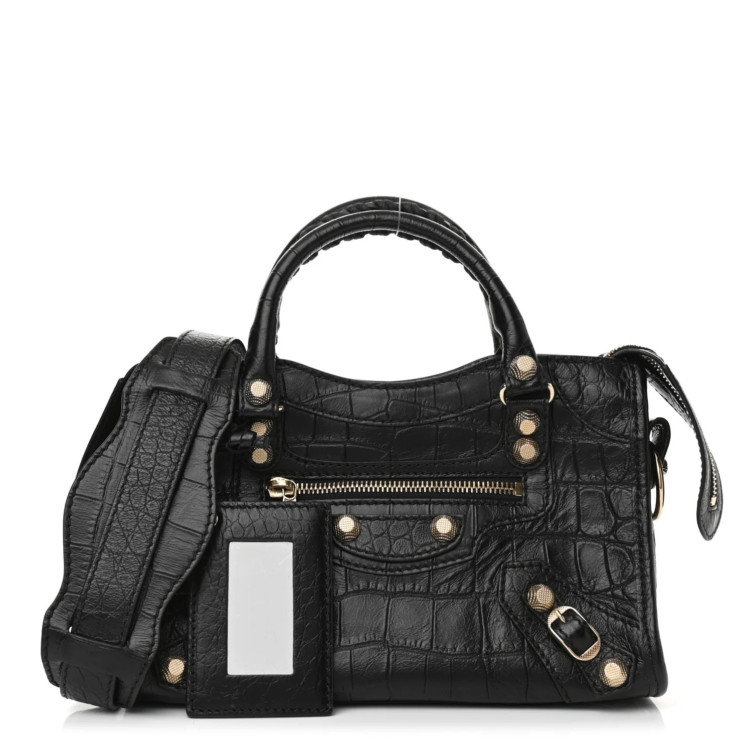 BALENCIAGA Calfskin Giant 12 Gold Hardware Crocodile Embossed Mini City Black | FASHIONPHILE (US)