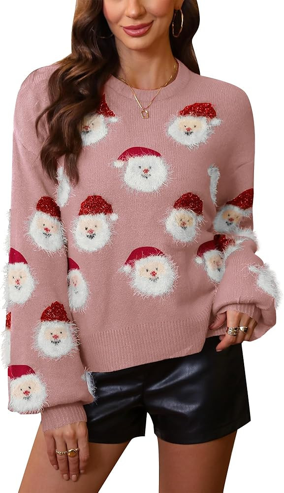 For G and PL Women's Ugly Christmas Sweater Lantern Sleeve Crewneck Santa Cute Tops | Amazon (CA)