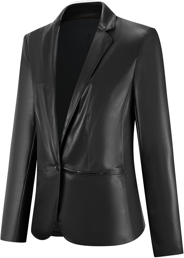 Tapata Women's Faux Leather Jacket Long Sleeve Button Closure Blazer Coat for Business Casual | Amazon (US)