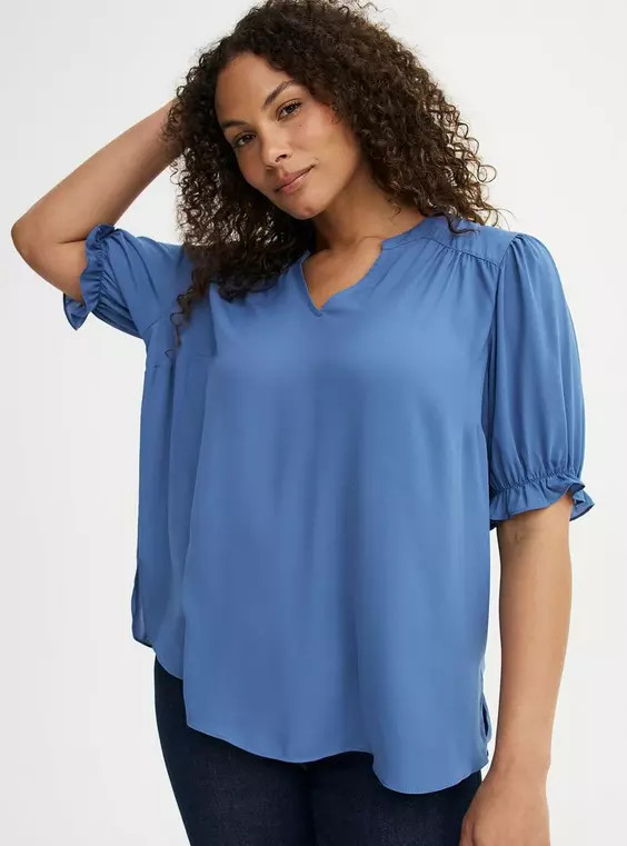 Georgette Puff Sleeve Blouse in Blue | Torrid (US & Canada)