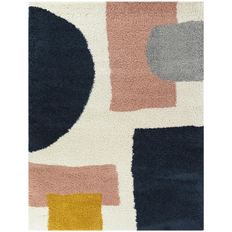Macy Performance Pink/Navy Blue/Gold/White Rug | Wayfair North America