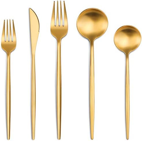 Luxury Matte Gold Silverware Set, 20-Piece 18/8 Stainless Steel Flatware Sets for 4, Dishwasher Safe | Amazon (US)