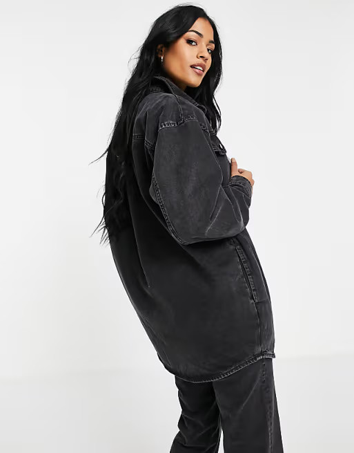 ASOS DESIGN Tall oversized denim shacket in washed black | ASOS (Global)