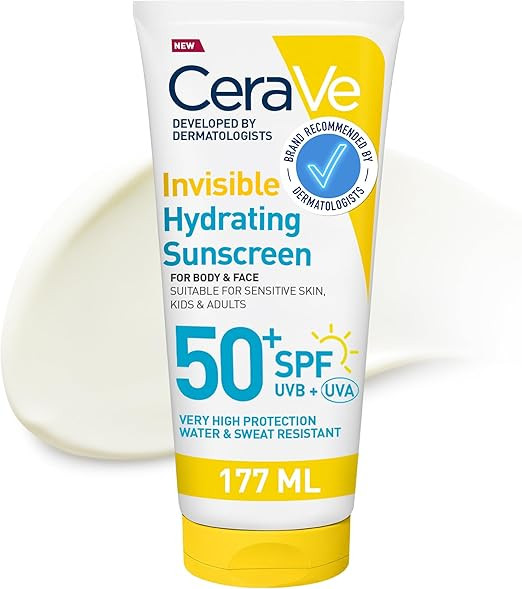 CeraVe Invisible Hydrating Sunscreen SPF 50+, Broad Spectrum UVB UVA Protection, With 3 Essential... | Amazon (UK)