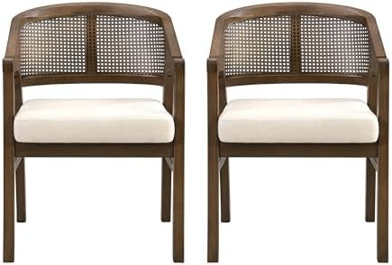 Merax Rattan Dining Chairs Set of 2, Wooden Frame Dining Chairs with Rattan Back, Upholstered Sea... | Amazon (CA)