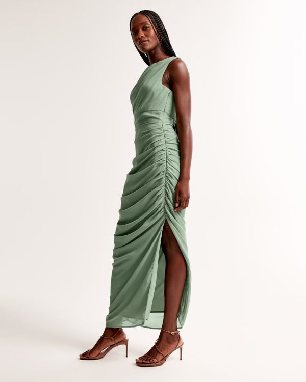 Women's Mesh Asymmetrical Off-The-Shoulder Draped Gown | Women's New Arrivals | Abercrombie.com | Abercrombie & Fitch (US)