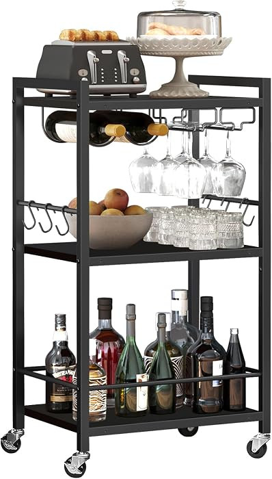 TUTOTAK Bar Cart, Home Bar Serving Cart, Microwave Cart, Drink Cart, Mobile Kitchen Shelf with Wi... | Amazon (US)