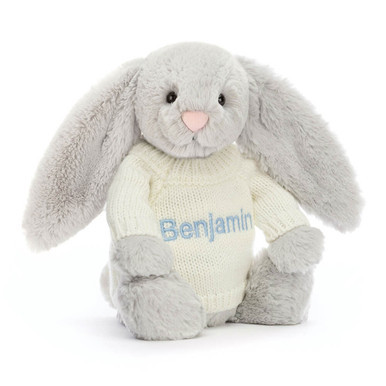 Bashful Silver Bunny with Personalized Cream Jumper | Jellycat US
