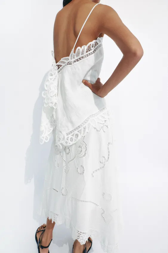 ZW COLLECTION 100% LINEN EMBROIDERED TOP | Zara UK