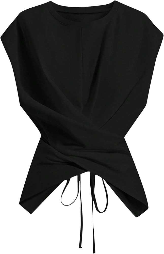 Verdusa Women's Cinched Waist Wrap Top Cap Sleeve Tie Back Going Out Workout Business Casual Tops | Amazon (US)