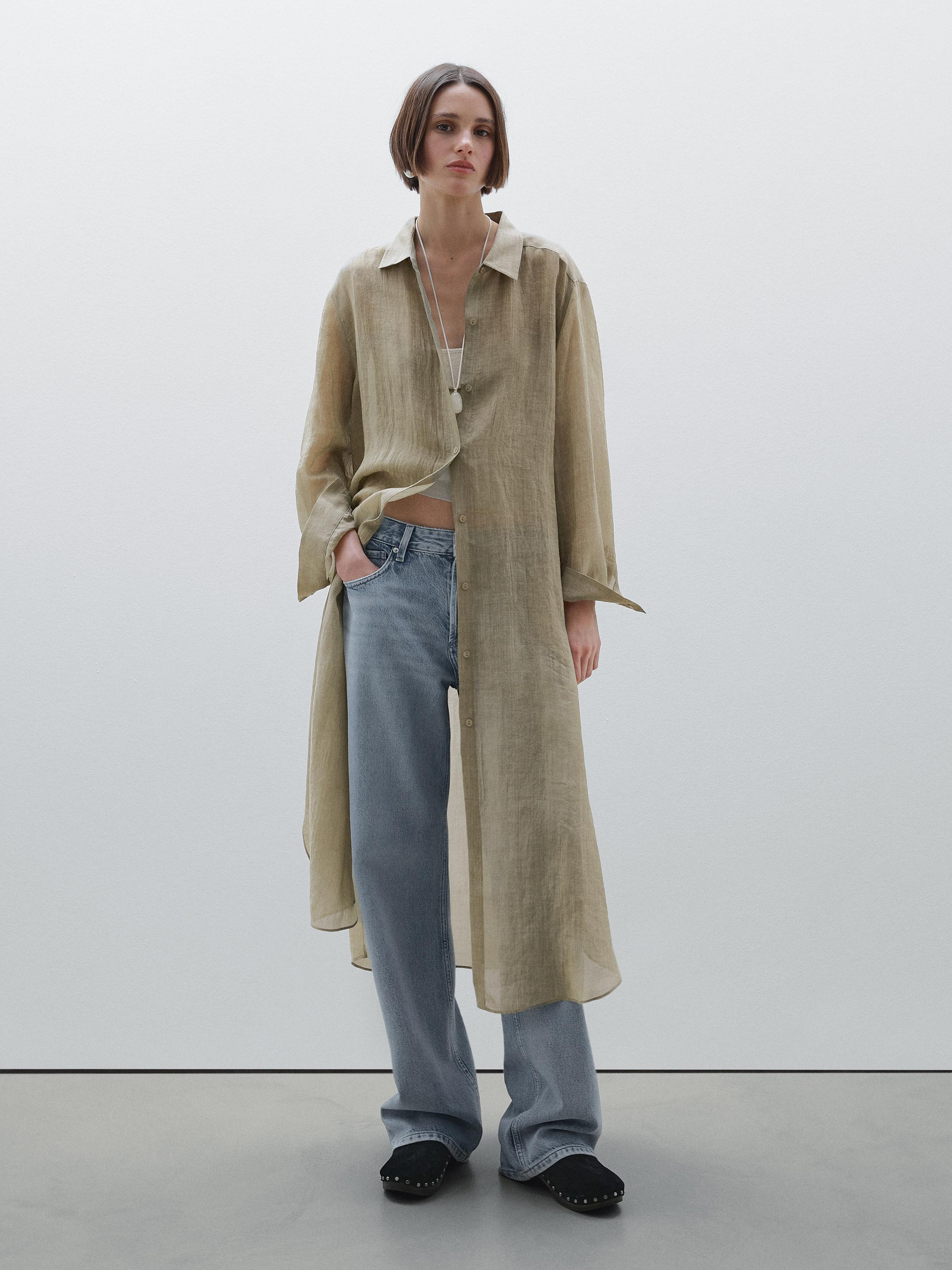 Semi-sheer ramie blend oversize blouse | Massimo Dutti US