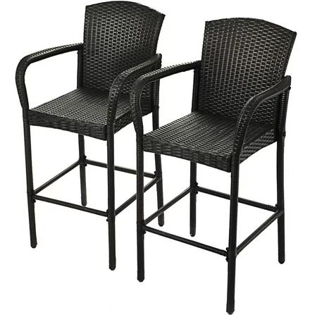 2 PCS Bar Stool Rattan Dining Chair Armrest Patio Furniture | Walmart (US)