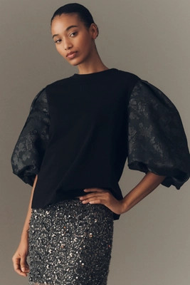 Essentiel Antwerp Puff-Sleeve Jacquard Top | Anthropologie (US)