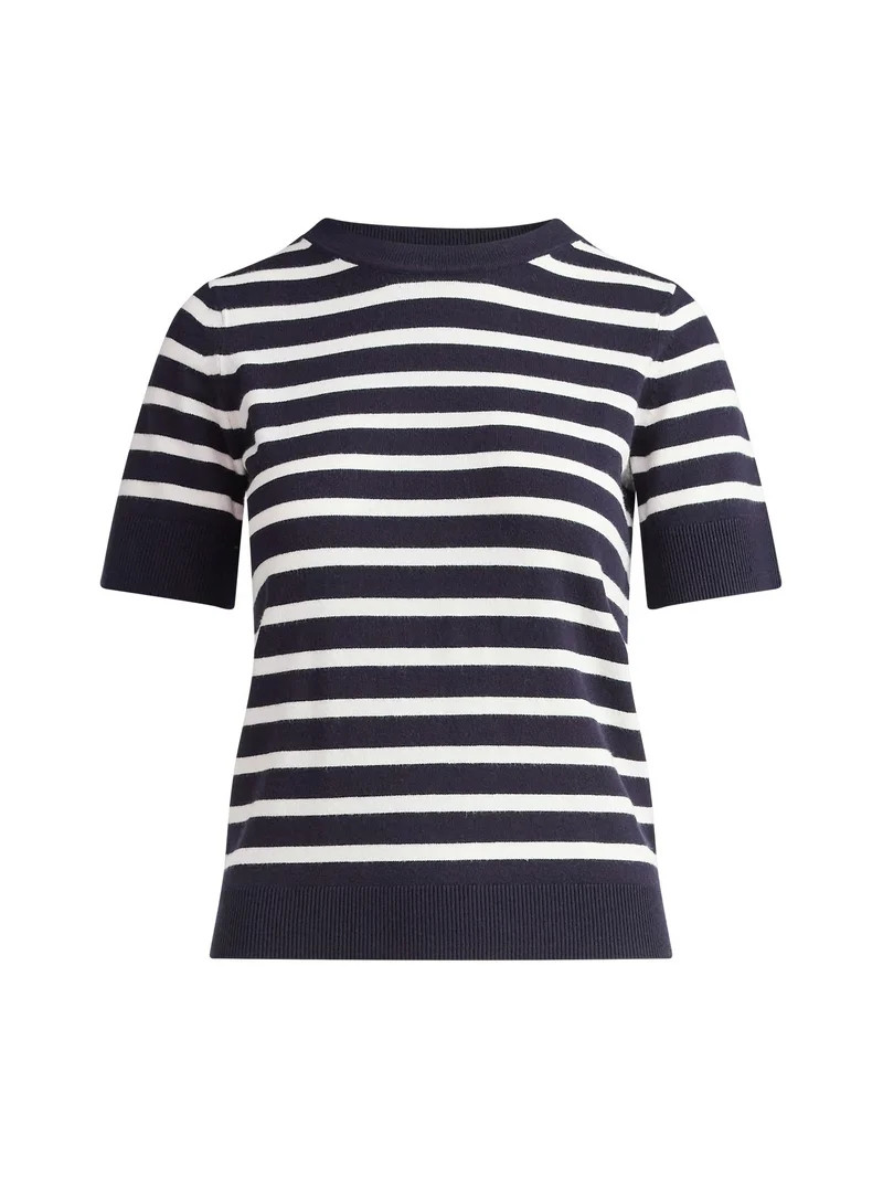 Free Assembly Women's and Women's Plus Cozy Yarn Shrunken Sweater Tee with Short Sleeves, Lightwe... | Walmart (US)