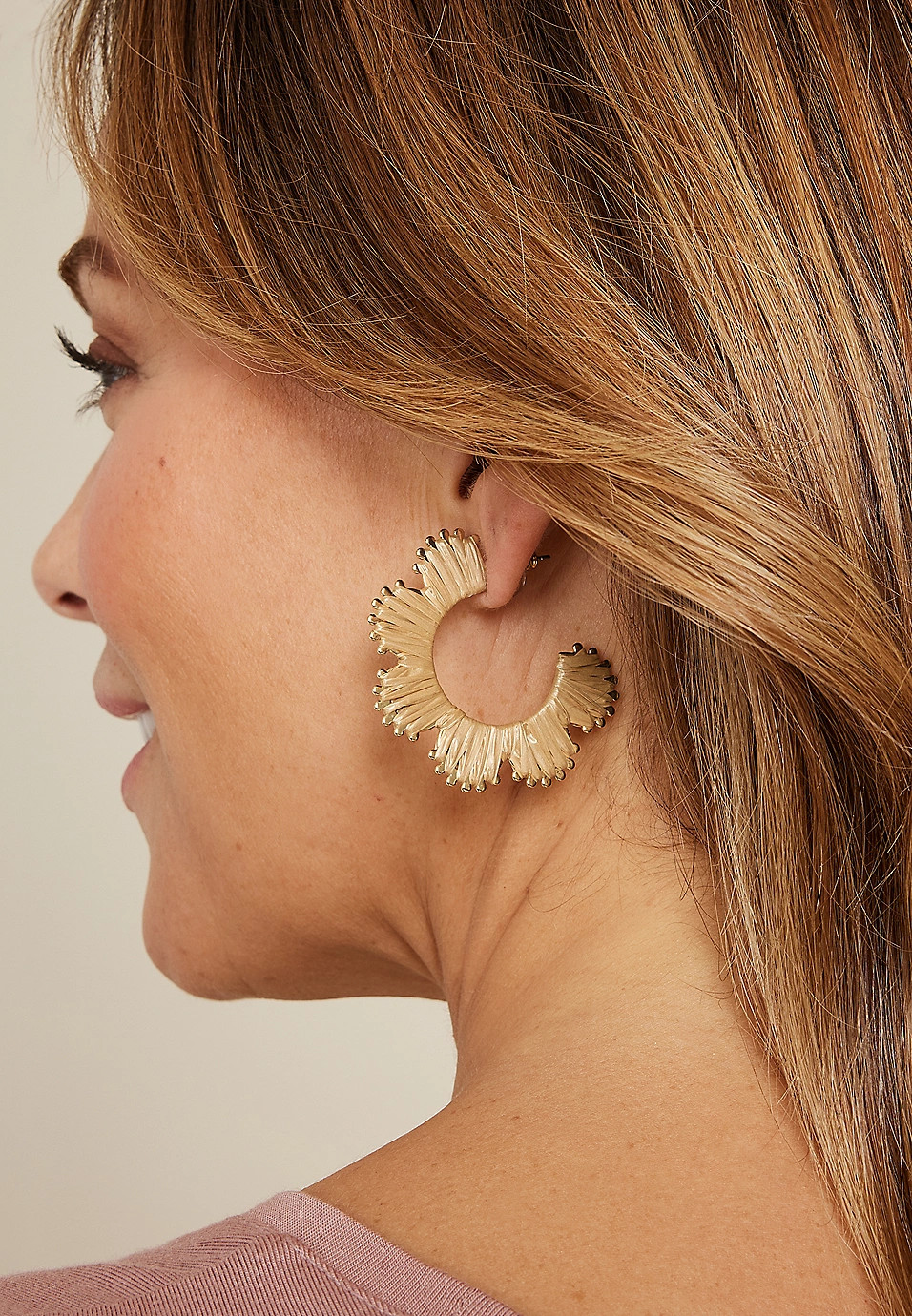 Raffia Wrapped Floral Hoop Earrings | Maurices