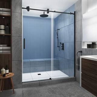 Aston Langham XL 56 - 60 in. x 80 in. Frameless Sliding Shower Door with StarCast Clear Glass in ... | The Home Depot