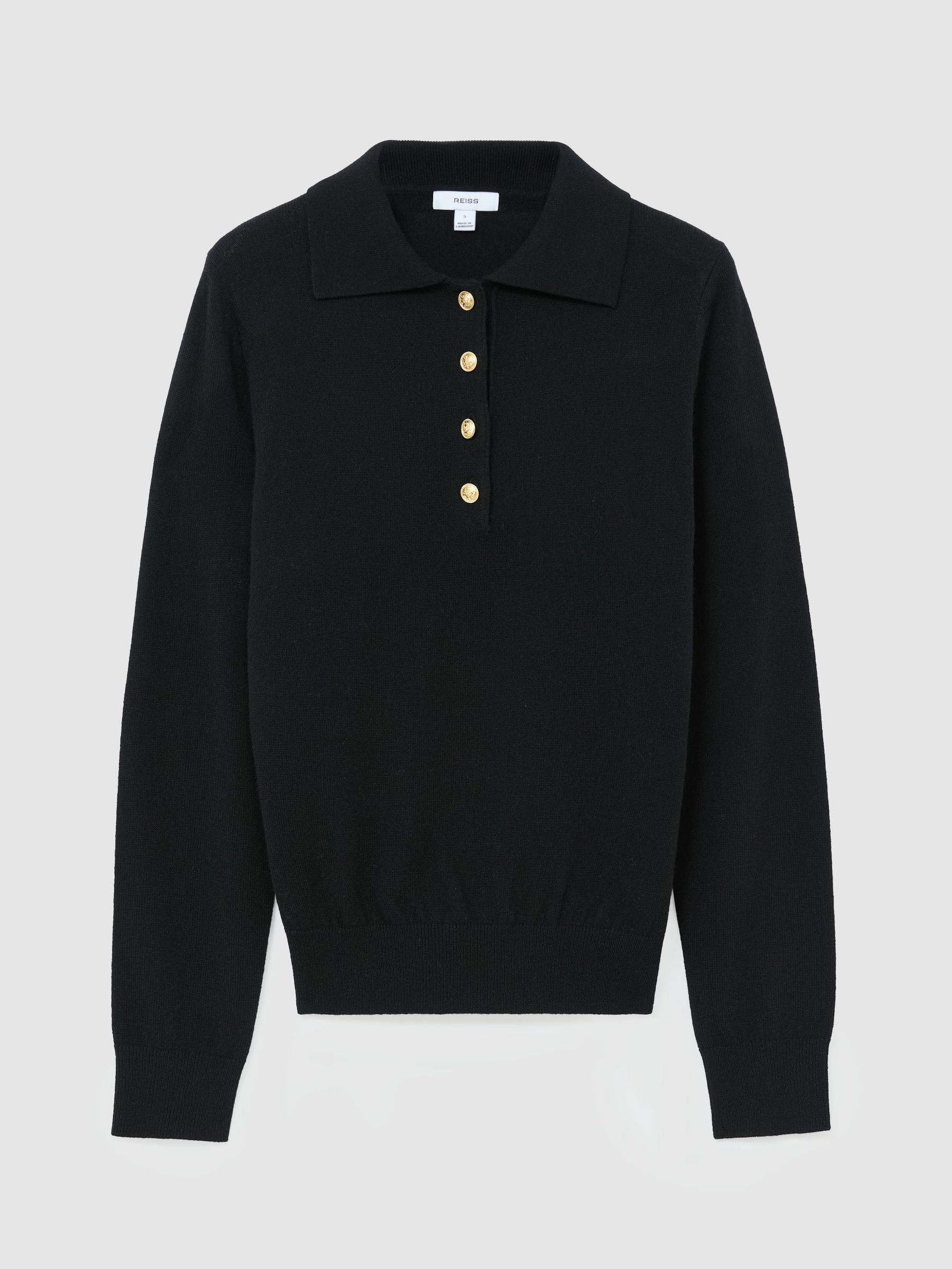 Reiss Wool-Cashmere Half-Button Jumper in Black - REISS | Reiss UK