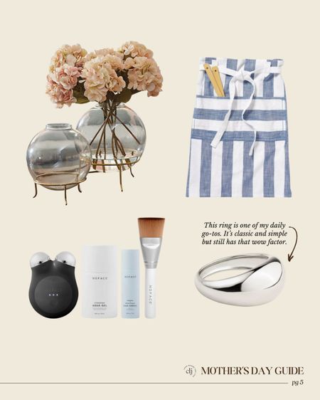 CLJ Mother’s Day Gift Guide 2024 🫶🏻 see the full list at ChrisLovesJulia.com 

Globe vase with brass stand, striped half apron, gloss ring silver, facial toning kit