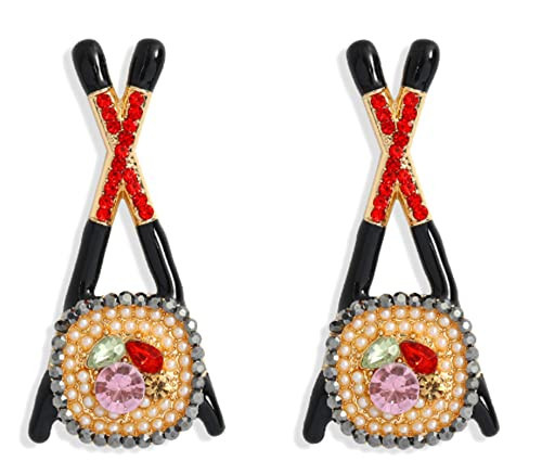 Womens Sushi Novelty Unique Fun Japanese Asian Themed Style Sparkle Cute Pretty Dangle Stud Earrings (Black) | Amazon (US)