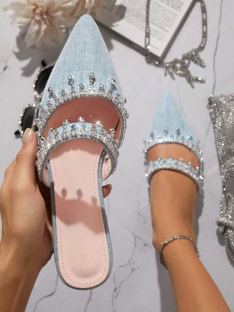 SHUZIA Women Rhinestone Decorated Pointed Toe Flat Mules For Daily Wear Summer Shoes Spring Shoes Spring Break Easter Mother's Day Present For Christmas Valentine's Day | SHEIN