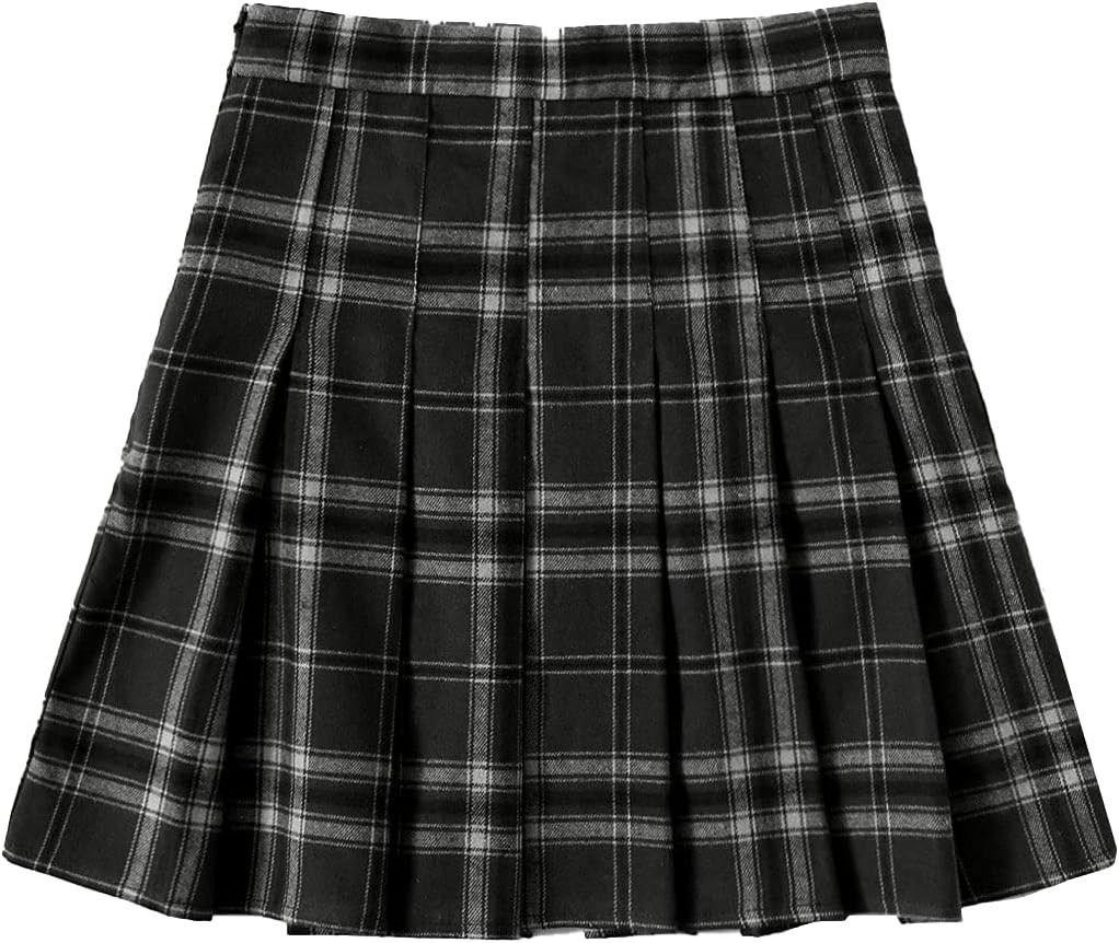 WDIRARA Women's Casual Plaid High Waist Pleated A-Line Uniform Mini Skirt | Amazon (US)