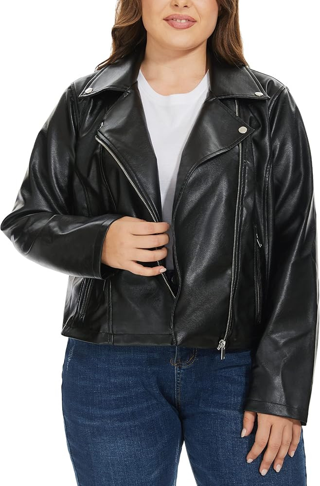 Fahsyee Women's Faux Leather Jackets, Zip Up Motorcycle Short PU Moto Biker Outwear Fitted Slim C... | Amazon (US)