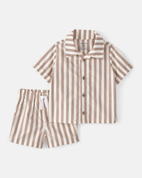 Baby Boy 3-Piece Beach Striped Outfit Set - Brown/White | Carter's Inc