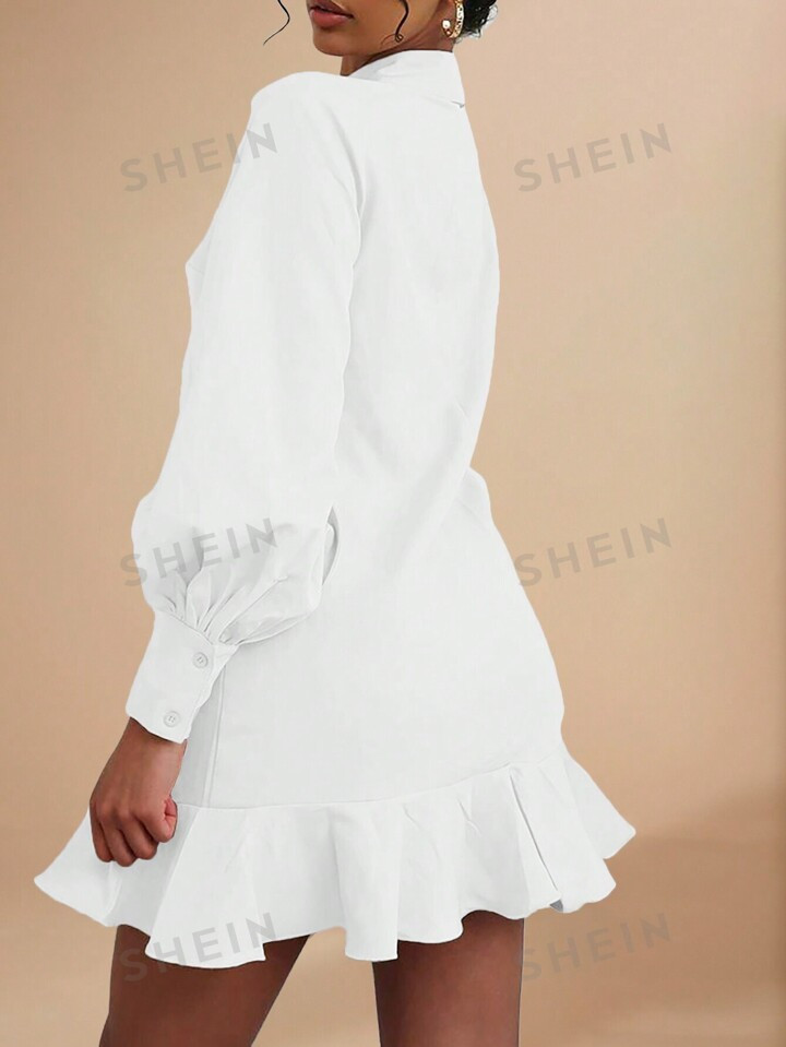 Valentine Ruffle Hem Button Front Shirt Dress | SHEIN