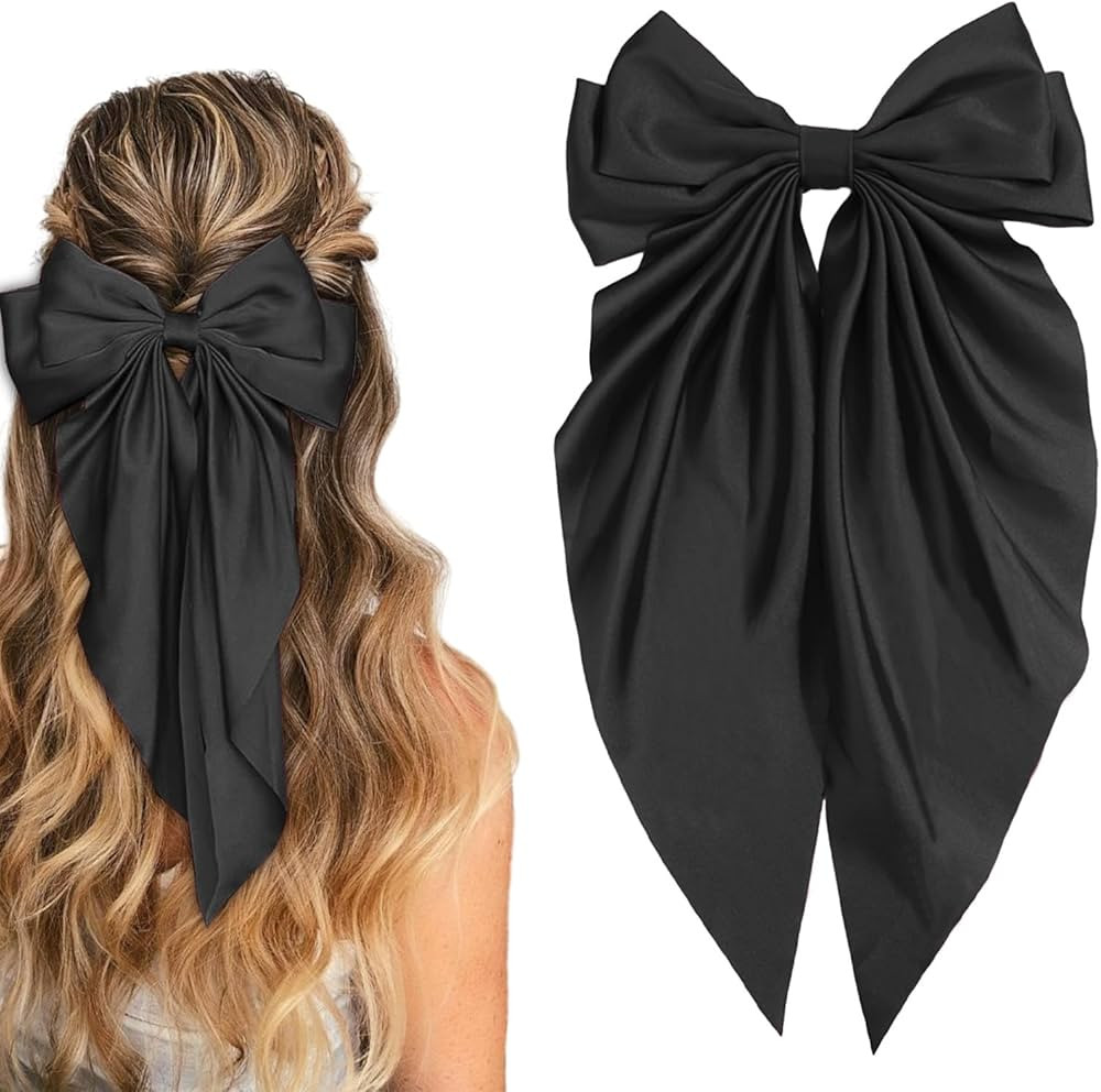 Silky Satin Women's Hair Bows with Long Tail Bowknot for Hair Clips, Accessories and Gifts (Black... | Amazon (US)