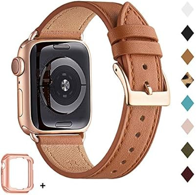 Bestig Band Compatible for Apple Watch 38mm 40mm 42mm 44mm, Genuine Leather Replacement Strap for... | Amazon (US)