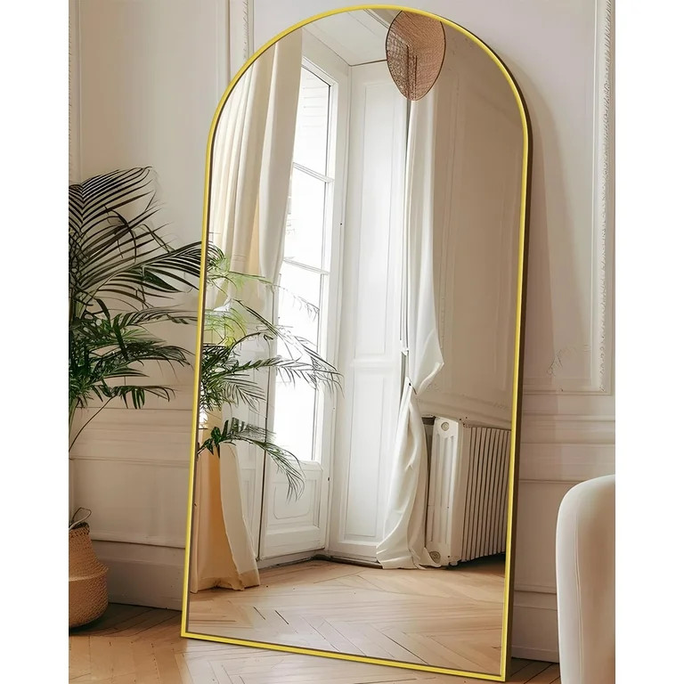 Antok 71"x28" Arched Full Length Mirror with Stand - Gold Frame Standing Floor Mirror, Full Body ... | Walmart (US)