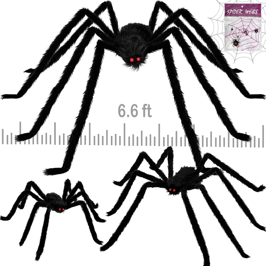 Colovis 3 Pack Halloween Giant Spider Decoration Set, Realistic 6.6FT/5FT/3FT Large Scary Black H... | Amazon (US)