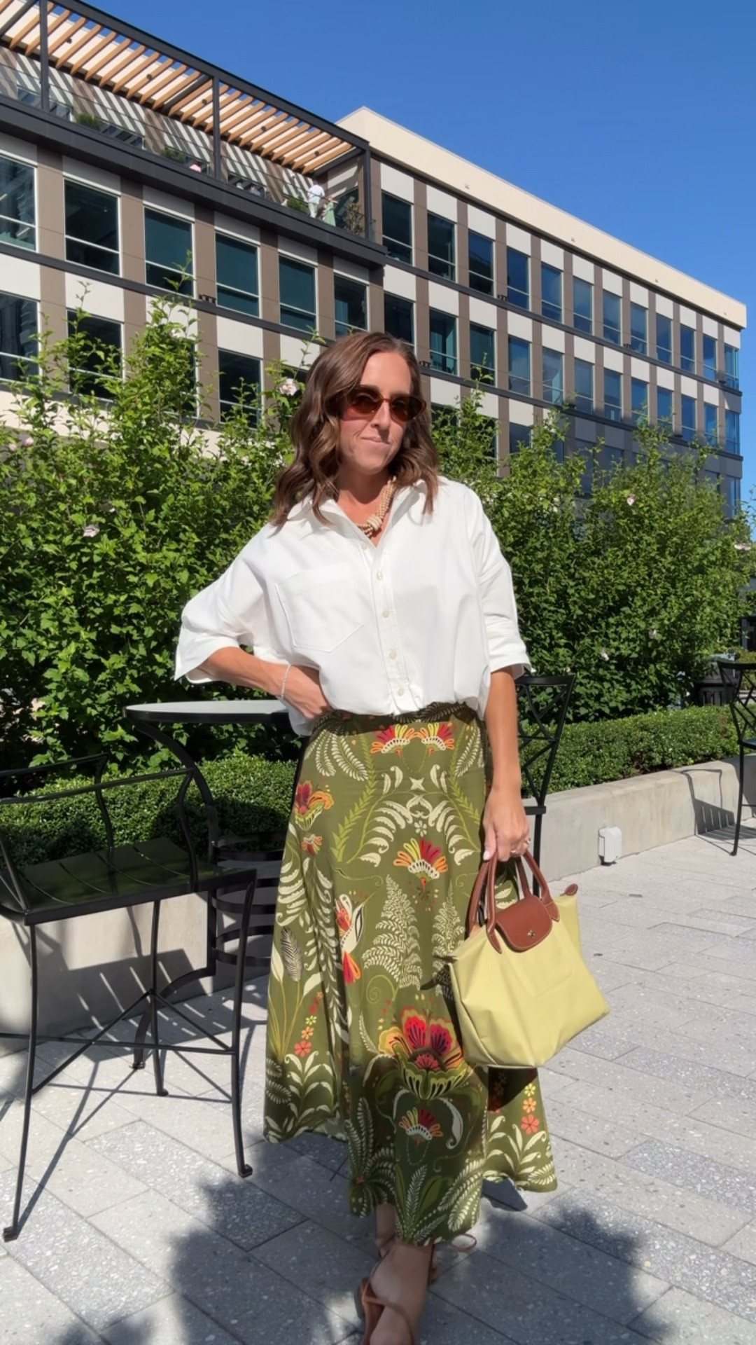 Outfit of the day. What I’m wearing. Tropical maxi skirt. White buttondown. 
Shirt XS. Skirt XS.

#LTKSeasonal #LTKOver40 #LTKootd