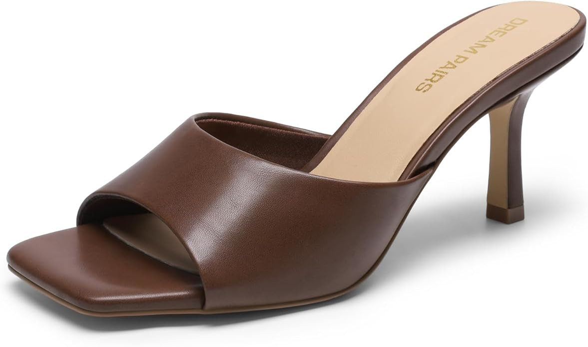 DREAM PAIRS Women's Kitten Heels Sandals – Square Toe Slip On Low Heels, Heeled Mules Footwear ... | Amazon (US)