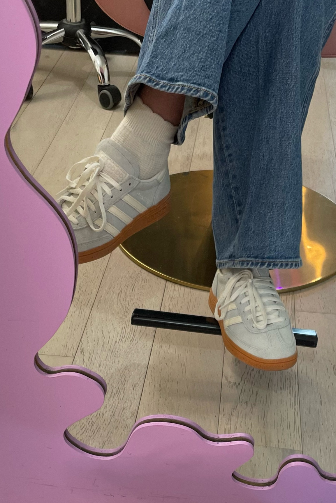 Fav, comfiest sneakers, scalloped socks & wide leg pants. All tts.