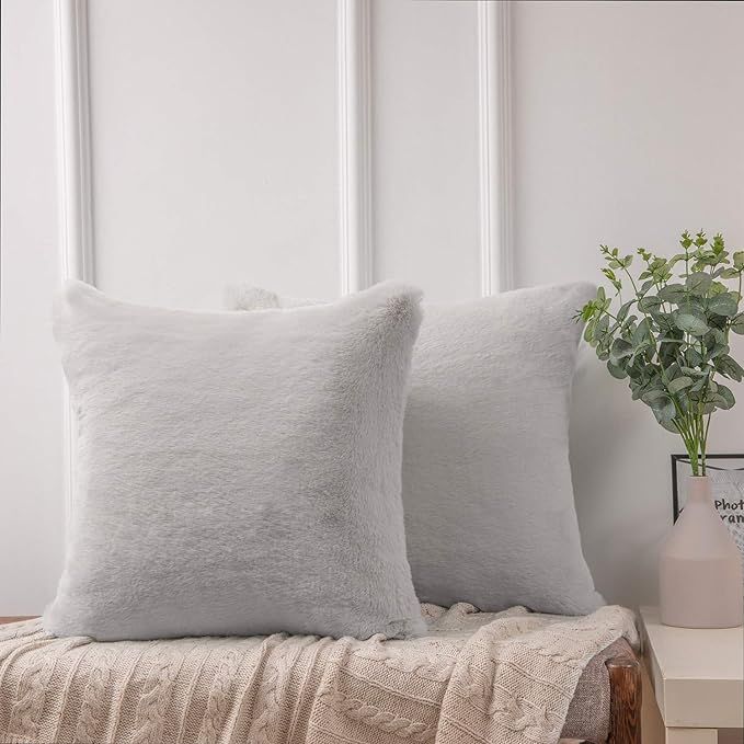 Ashler Ultra Soft Throw Pillows Case Faux Rabbit Fur Luxury Warm Plush Decorative Pillow Cushion ... | Amazon (US)
