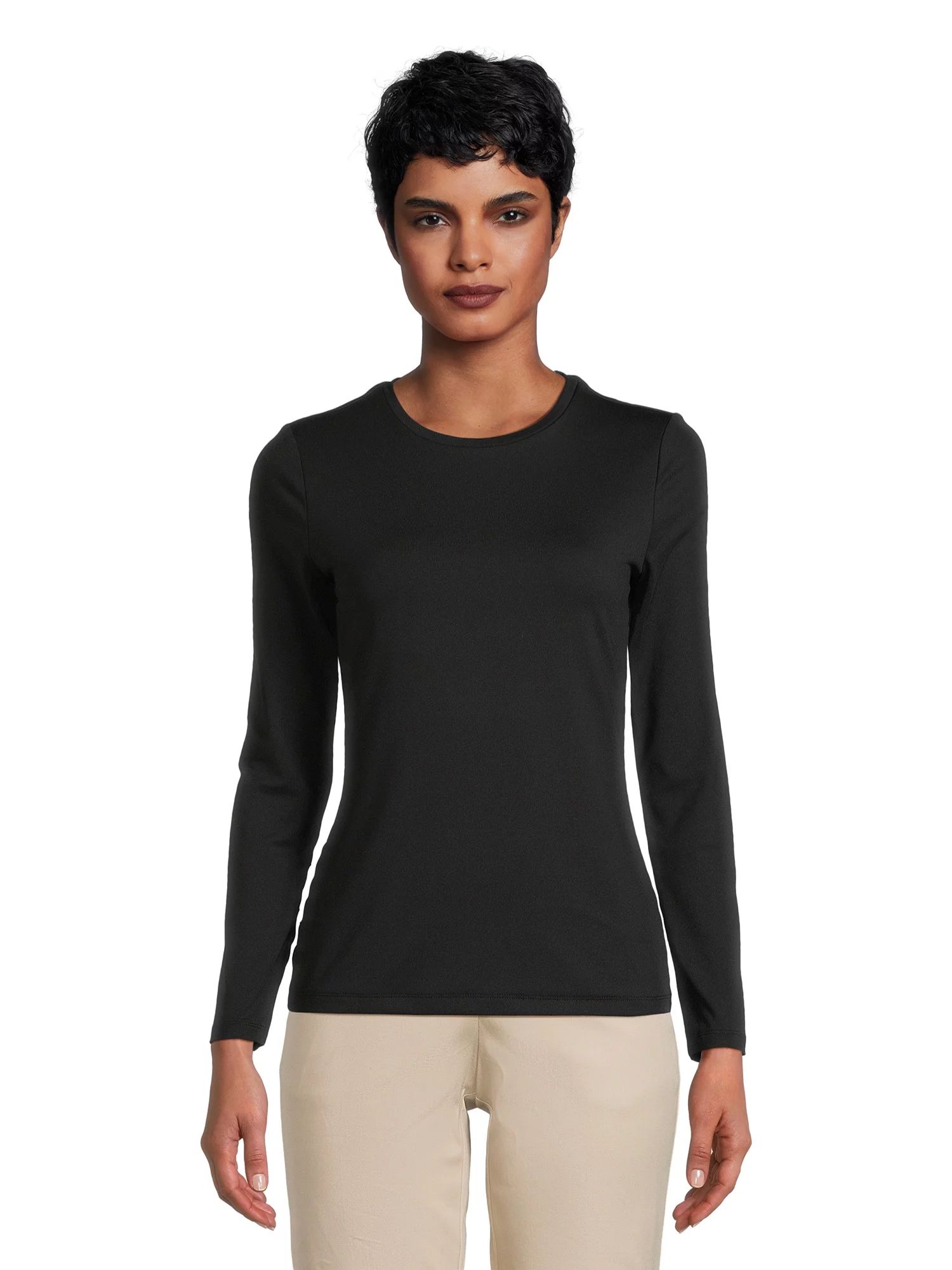 Time and Tru Women's Round Neck Smooth Tee with Long Sleeves, Sizes XS-XXXL | Walmart (US)