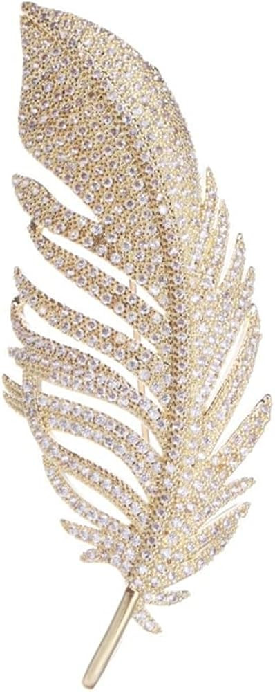 Gold Rhinestone Feather Brooch Pin for Women Men Fashion Crystal Delicate Leaf Brooch Lapel Pins ... | Amazon (US)