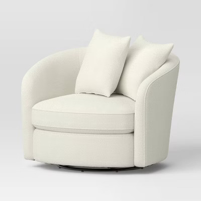 Oversized Upholstered Swivel Accent Chair with Pillows Cream Boucle - Threshold™ | Target