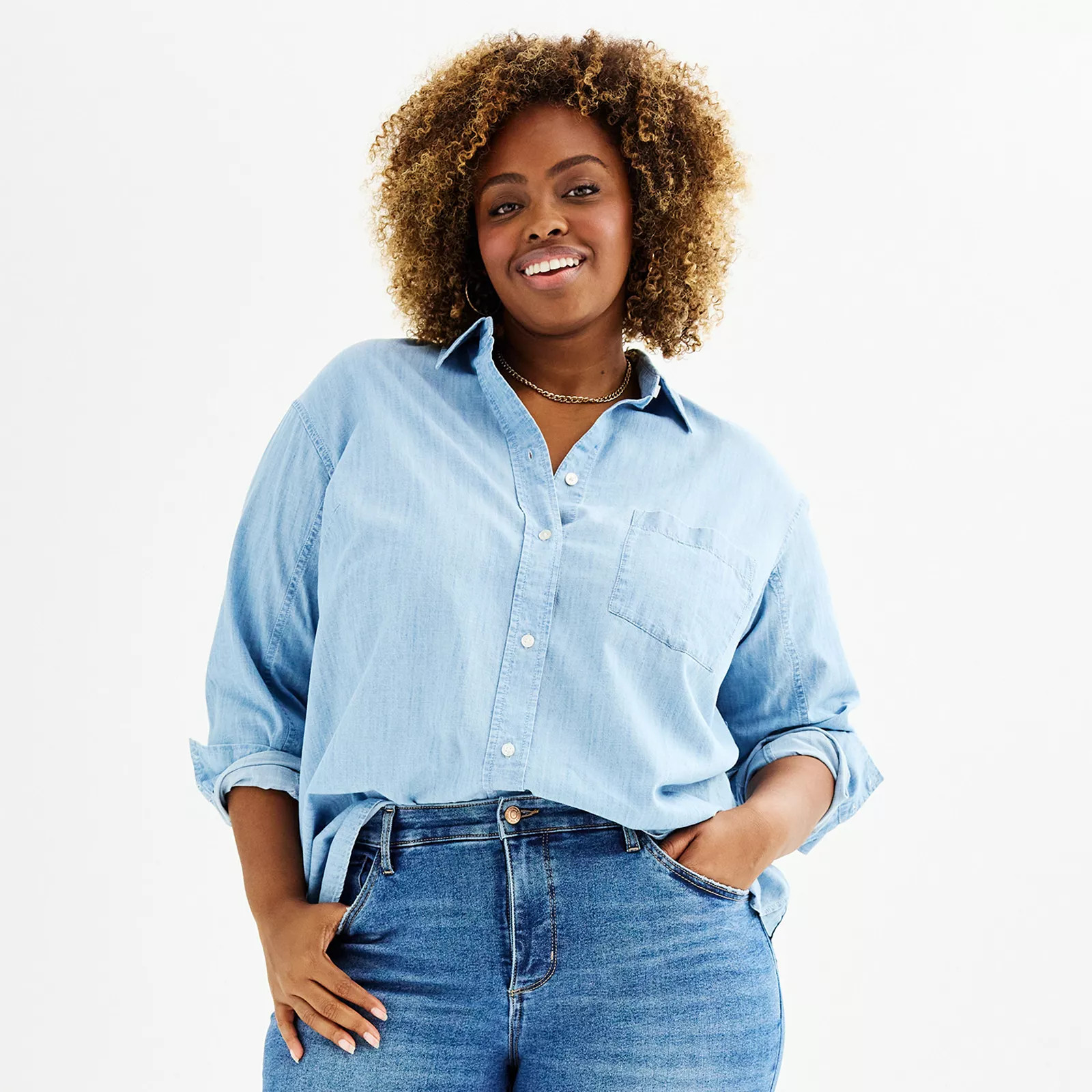 Plus Size Sonoma Goods For Life® Oversized Boyfriend Shirt, Women's, Size: 0X, New Chambray | Kohl's