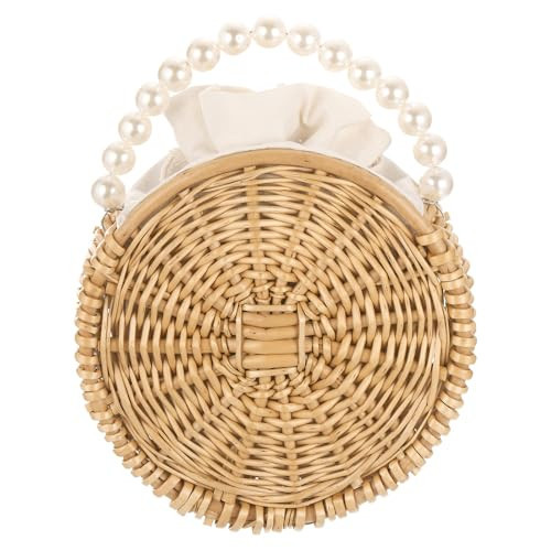 uxcell Women Straw Crossbody Bag, Round Rattan Bag Straw Clutch Purse Rattan Woven Handbag Rattan Tote Bags with Hard Handle for Summer Beach Travel | Amazon (US)