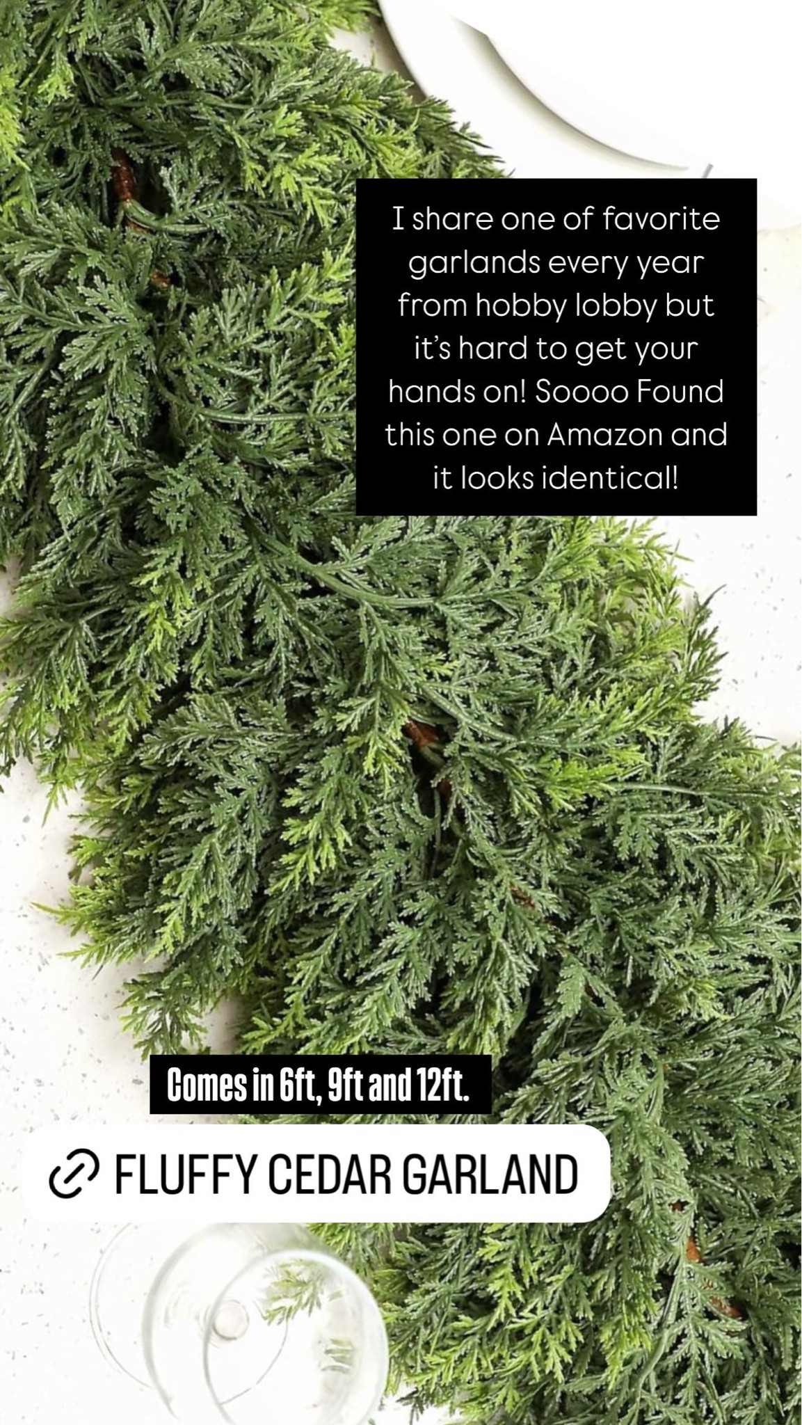 If you are looking for a good look alike for the hobby lobby garland this one from amazing is great 
Cedar feel
And comes in 6,9 and 12ft 

#LTKSeasonal #LTKHome #LTKHoliday